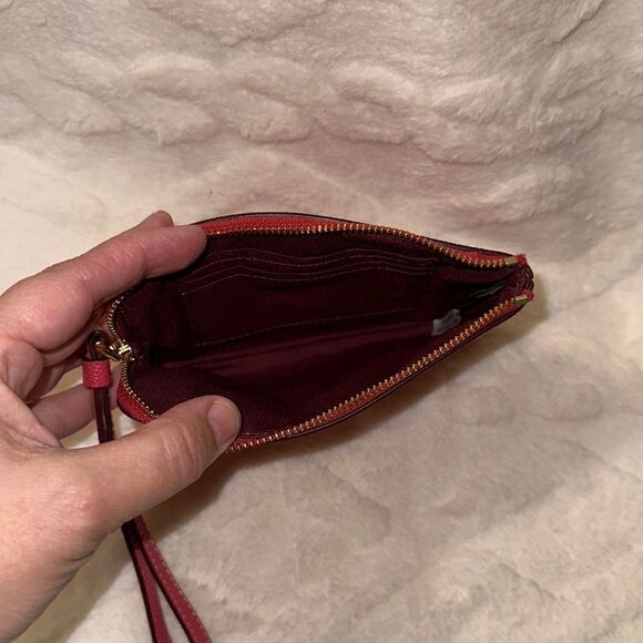 COACH Coral Gold Tone Zip Leather Wristlet Wallet - Picture 7 of 11
